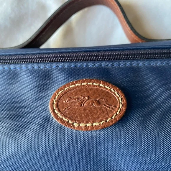 Longchamp Navy Blue Clutch with Brown Leather Trim - Picture 3 of 7